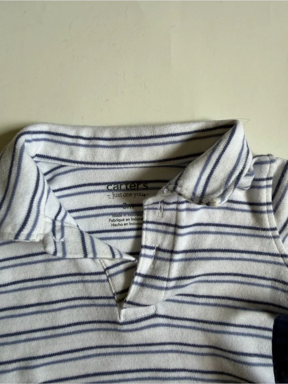 Carter's Navy Blue Short Overalls with White & Navy Striped Polo